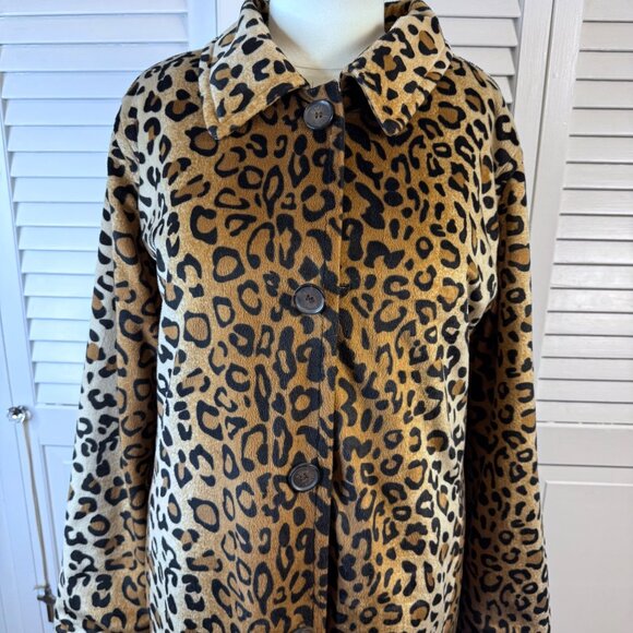 DENNIS BASSO PLUS SIZE 2X REVERSIBLE LEOPARD PLUSH & BLACK TRENCH COAT MOB WIFE - Picture 2 of 12